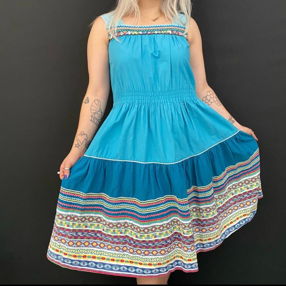 50s Jean Durain Sleeveless Ric Rac Patio Dress